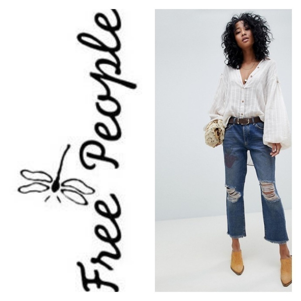 PRICE⬇️ NWT Free People Tattooed Boyfriend Jean - Picture 1 of 8